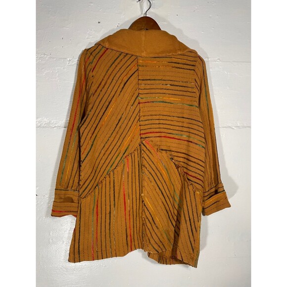 Soft Surroundings Mustard Stripe Zip Cardigan Jacket Asymmetrical Pockets Size L - Picture 8 of 14